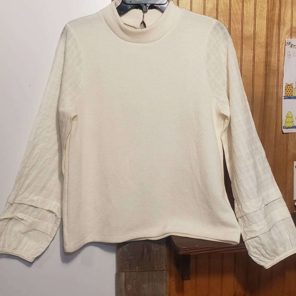 Madewell Sweater Cream Color Med Balloon Bell Cotton Sleeve Sweater Torso
